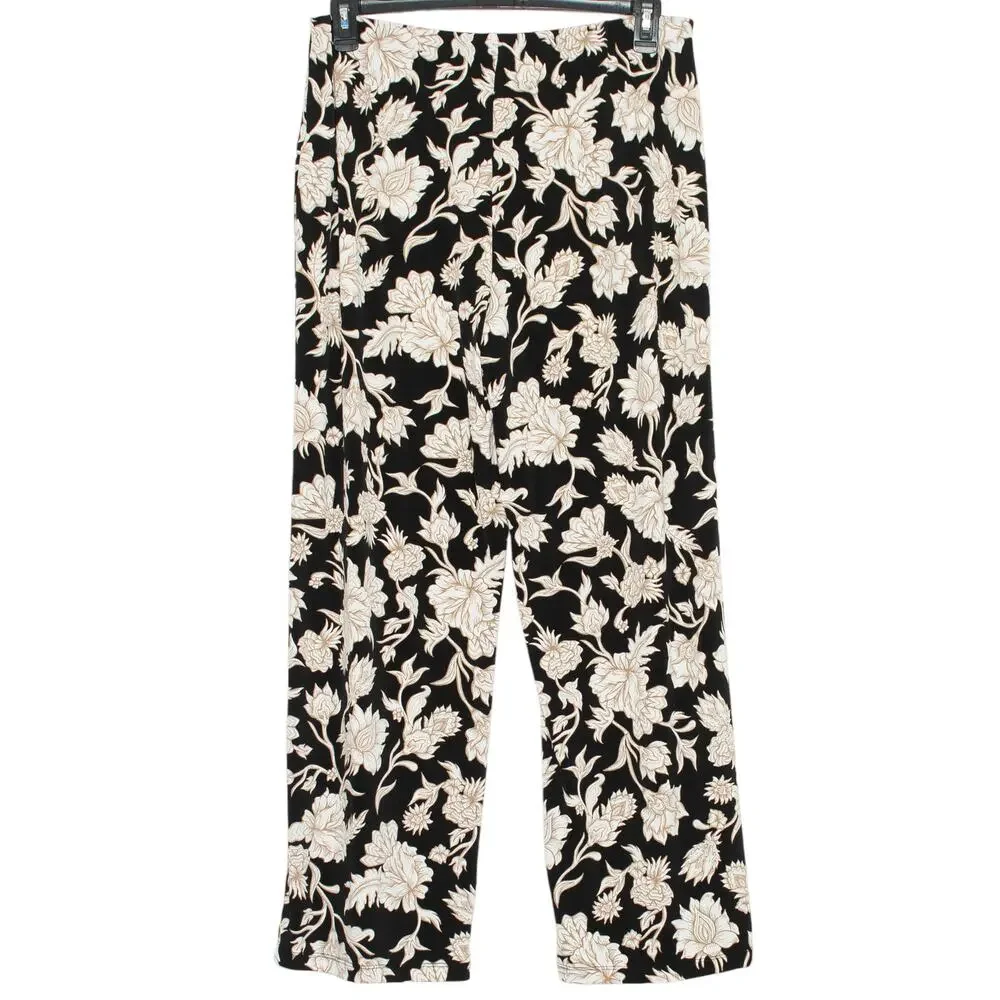 JM Collection Pants Slinky Pull On Boho Feminine Resort Floral Black Size Large - Picture 5 of 5